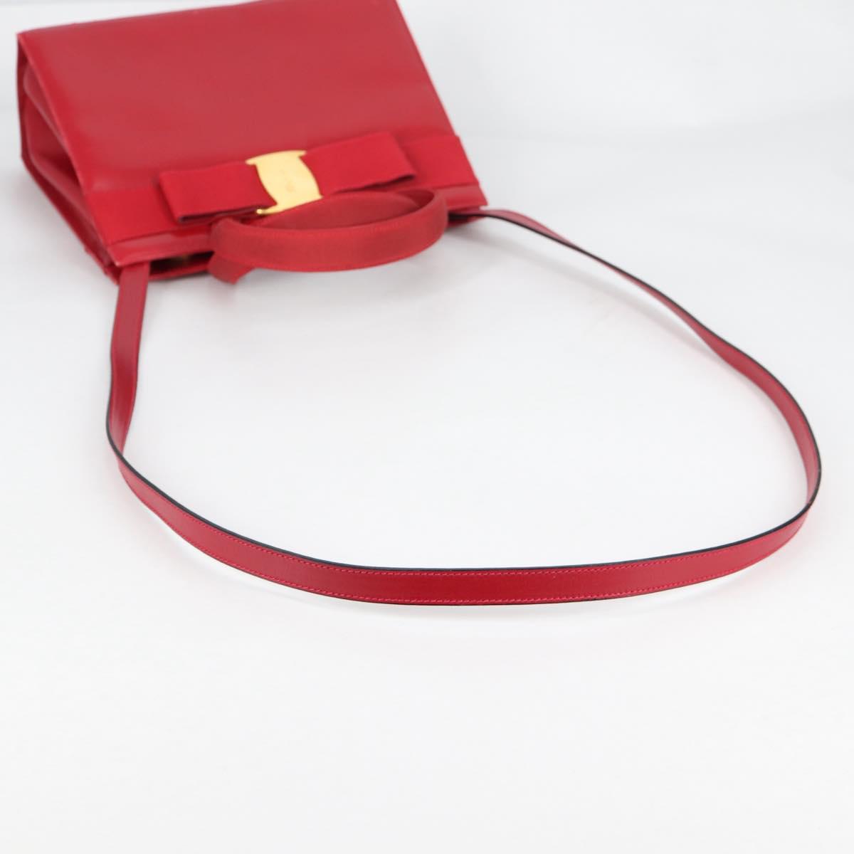 Salvatore Ferragamo Vala Hand Bag Leather 2way Red Gold Auth BA5145