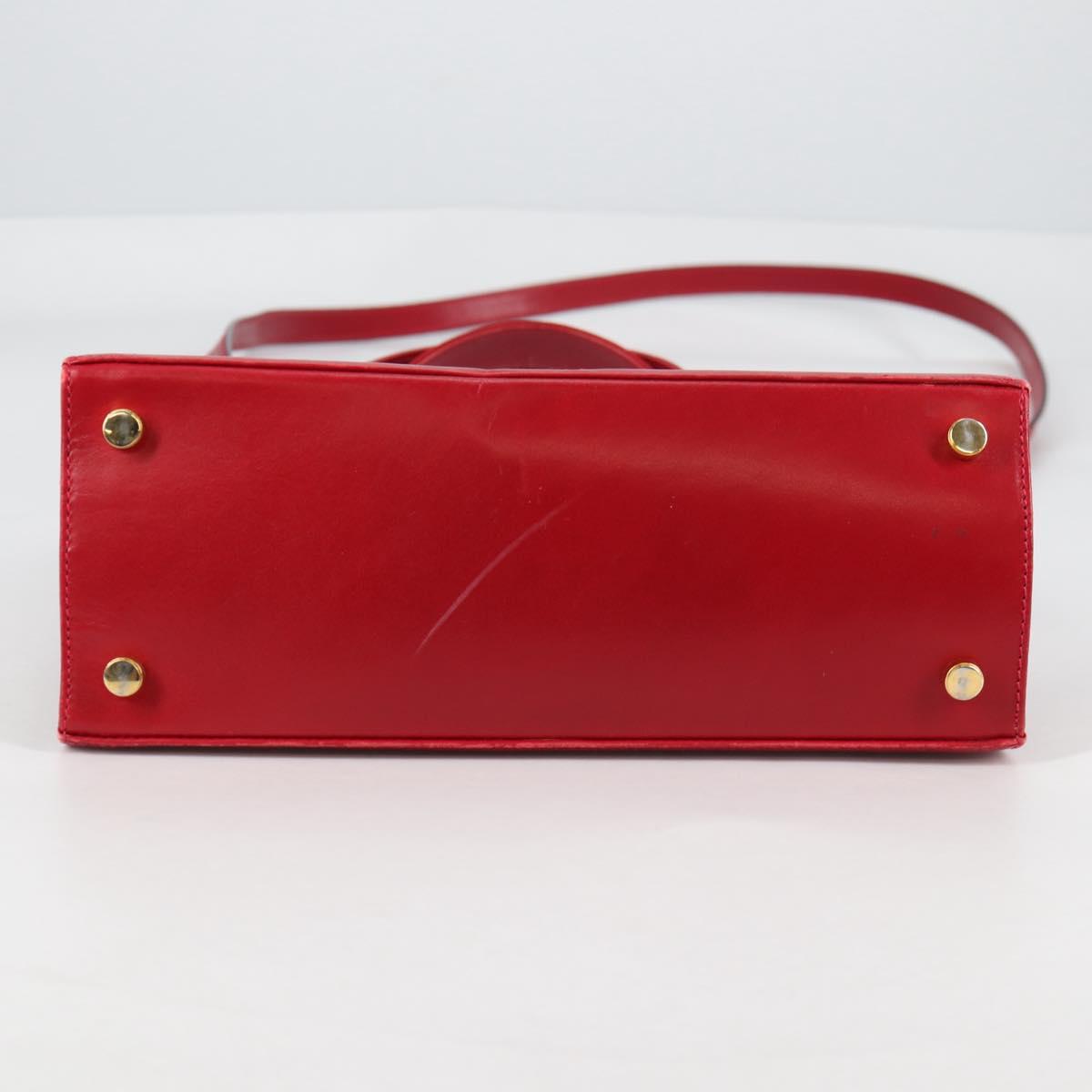 Salvatore Ferragamo Vala Hand Bag Leather 2way Red Gold Auth BA5145