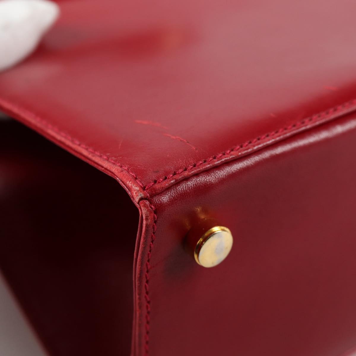 Salvatore Ferragamo Vala Hand Bag Leather 2way Red Gold Auth BA5145