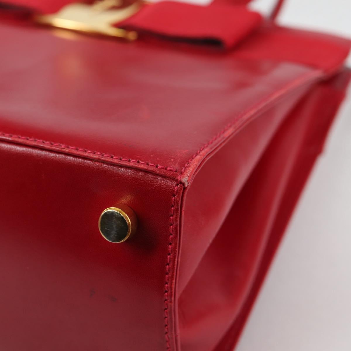 Salvatore Ferragamo Vala Hand Bag Leather 2way Red Gold Auth BA5145