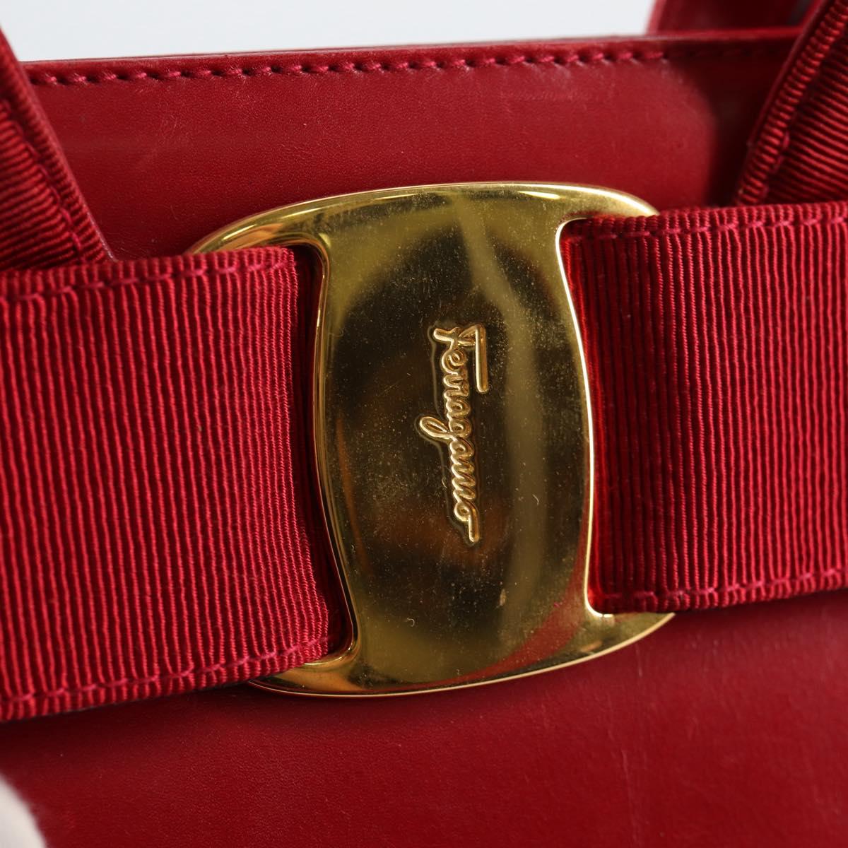 Salvatore Ferragamo Vala Hand Bag Leather 2way Red Gold Auth BA5145