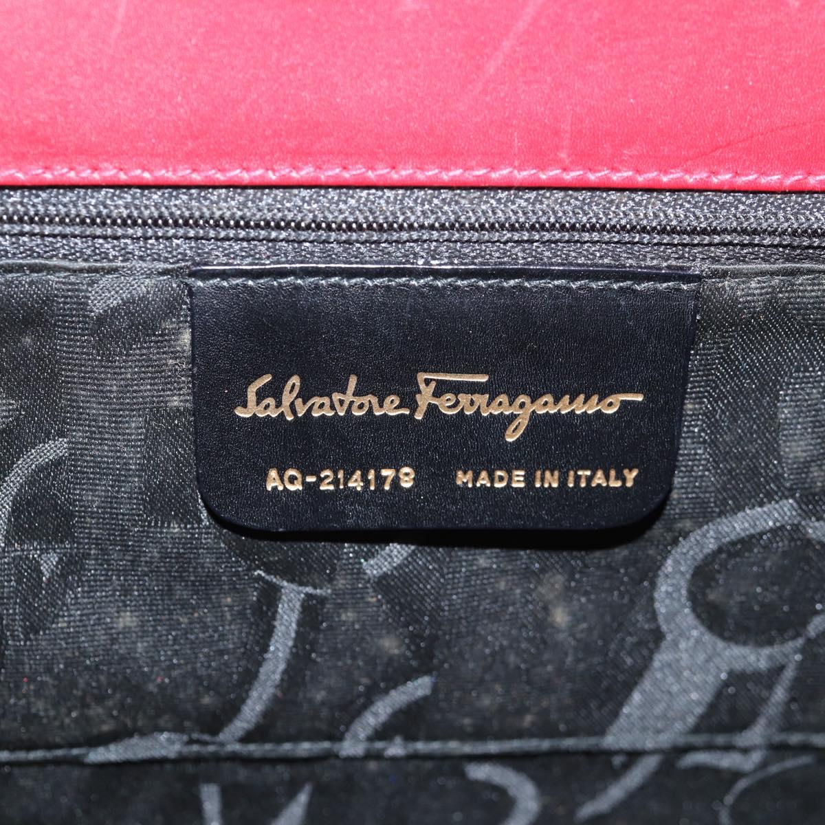 Salvatore Ferragamo Vala Hand Bag Leather 2way Red Gold Auth BA5145