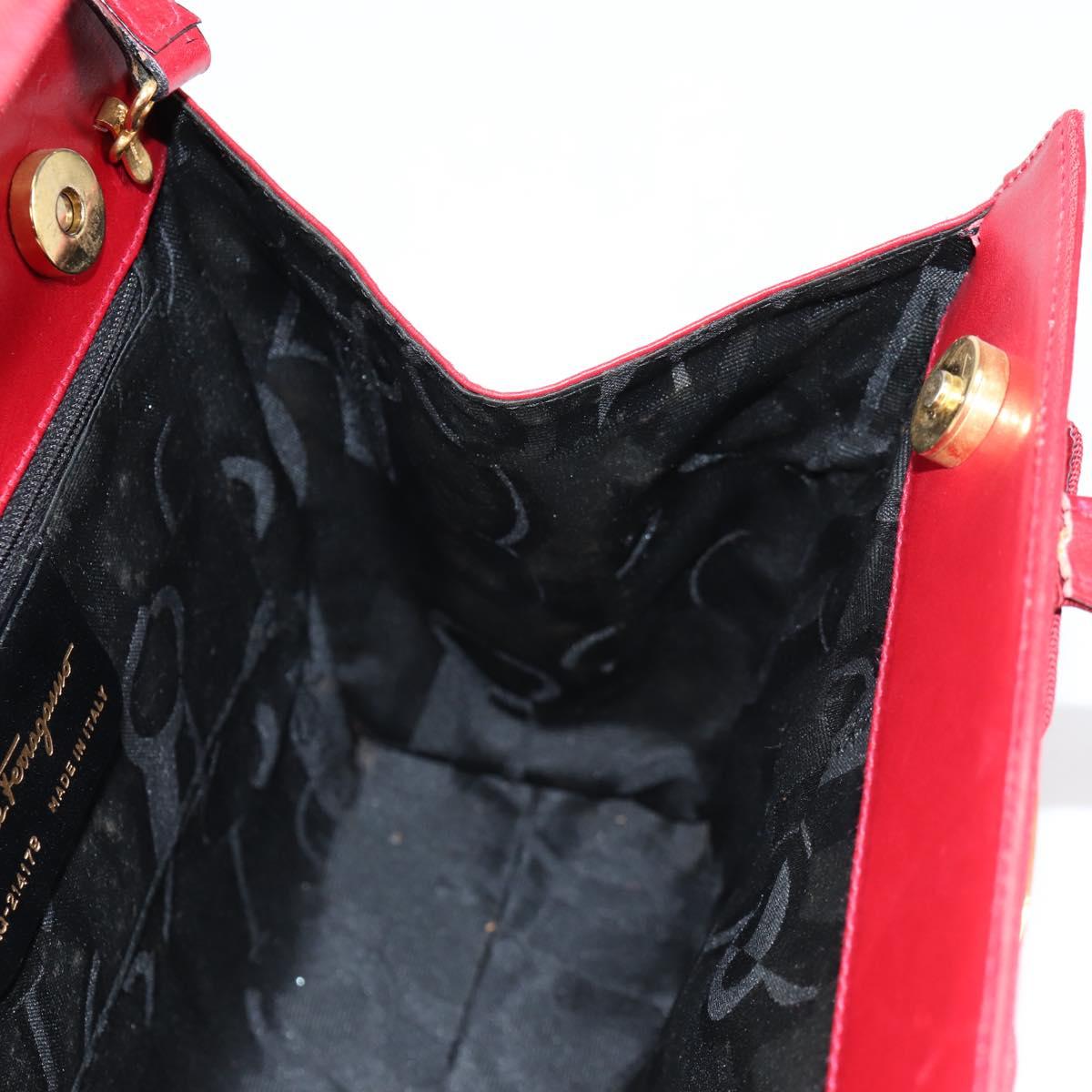 Salvatore Ferragamo Vala Hand Bag Leather 2way Red Gold Auth BA5145