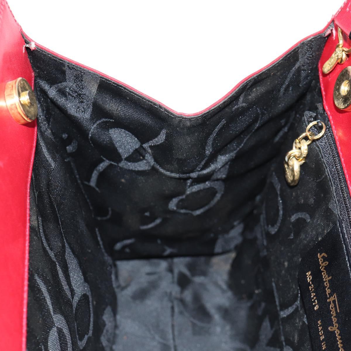 Salvatore Ferragamo Vala Hand Bag Leather 2way Red Gold Auth BA5145