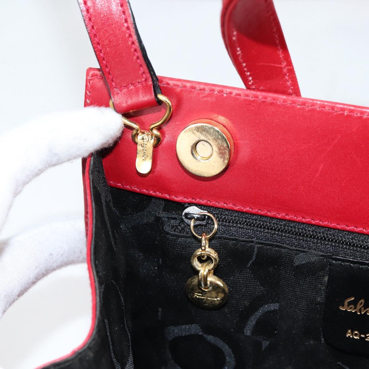 Salvatore Ferragamo Vala Hand Bag Leather 2way Red Gold Auth BA5145