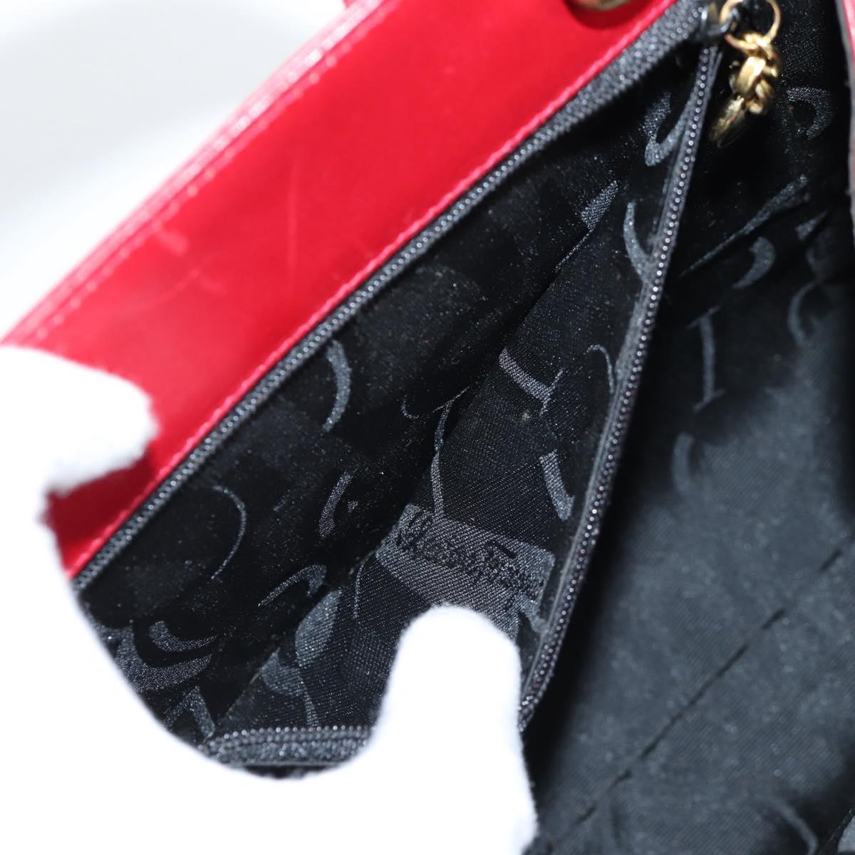 Salvatore Ferragamo Vala Hand Bag Leather 2way Red Gold Auth BA5145