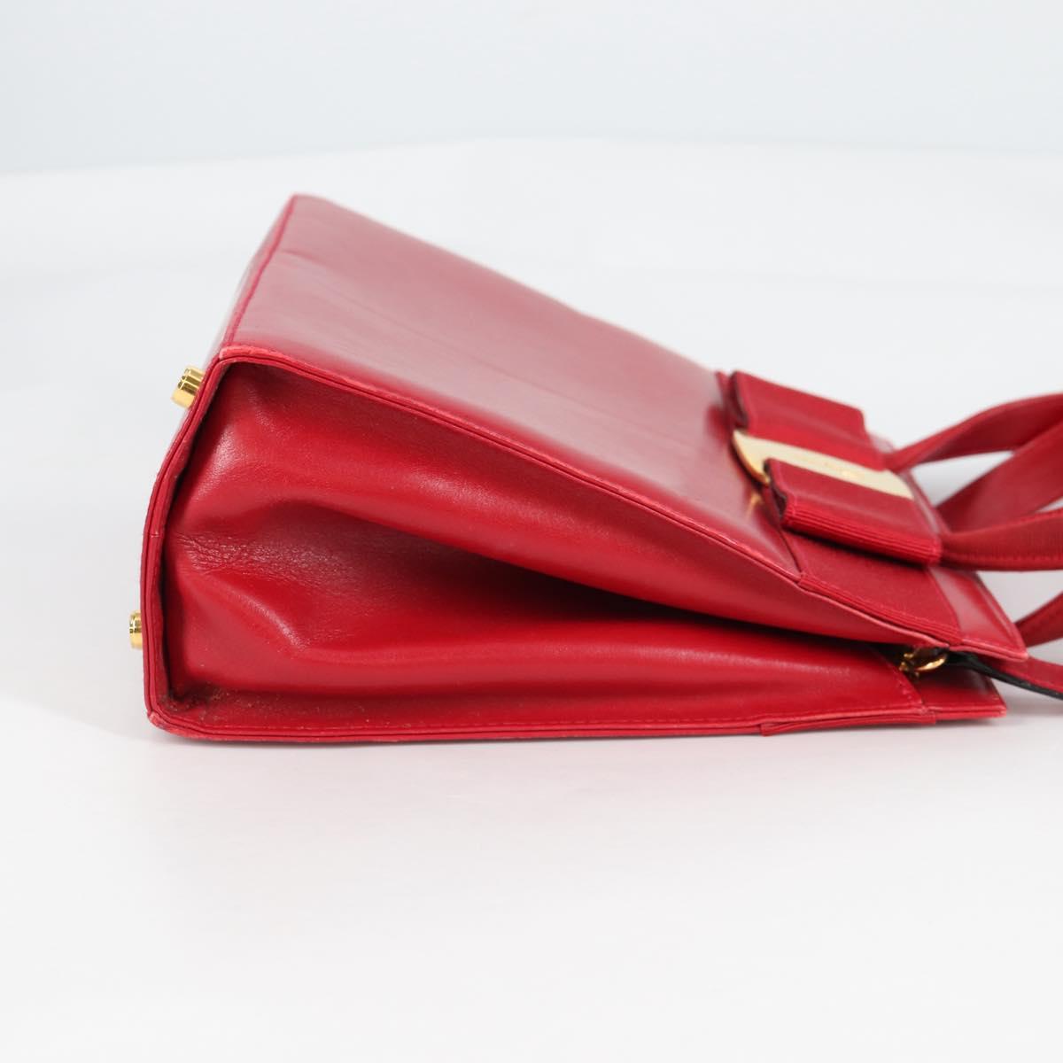 Salvatore Ferragamo Vala Hand Bag Leather 2way Red Gold Auth BA5145