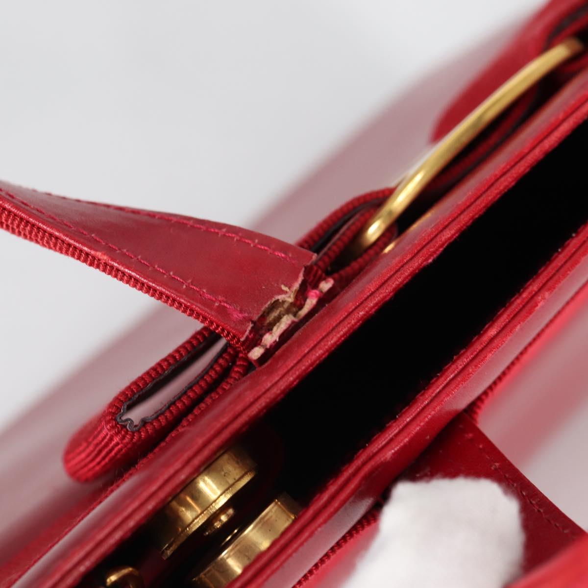 Salvatore Ferragamo Vala Hand Bag Leather 2way Red Gold Auth BA5145