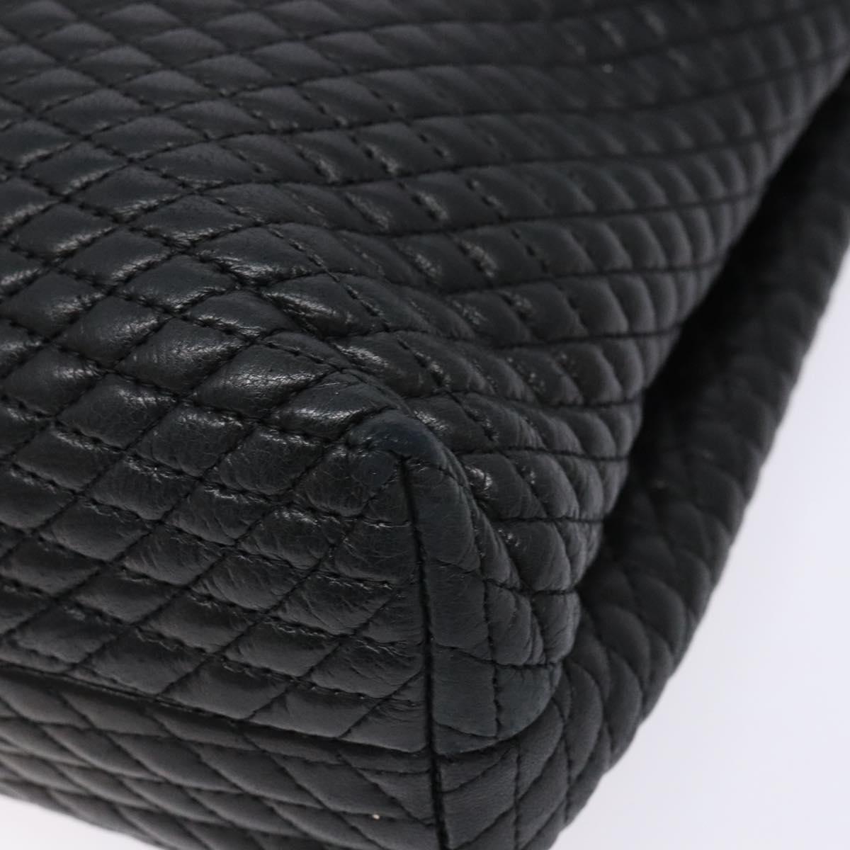 BALLY Quilted Hand Bag Leather Gold Black Auth BA5149