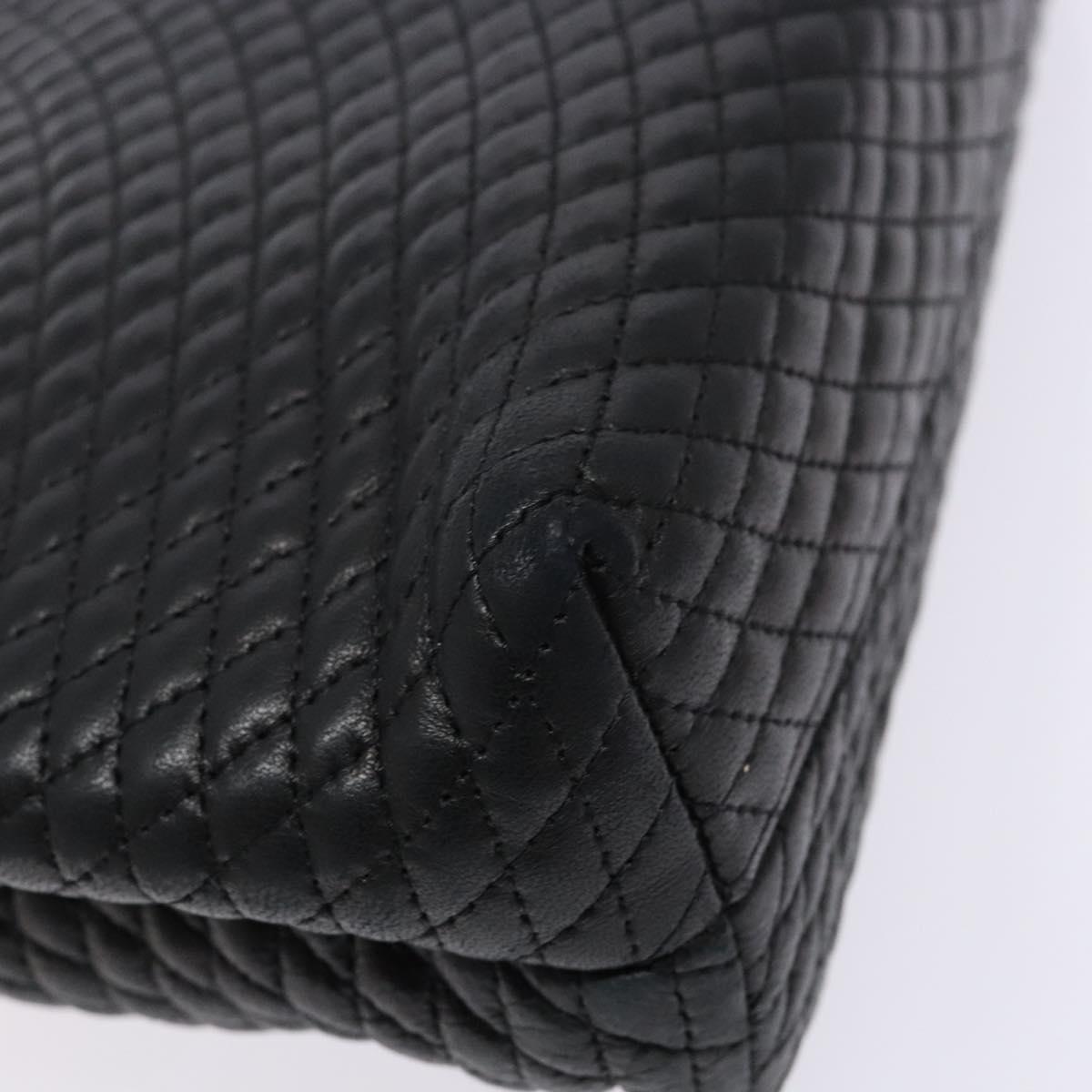 BALLY Quilted Hand Bag Leather Gold Black Auth BA5149