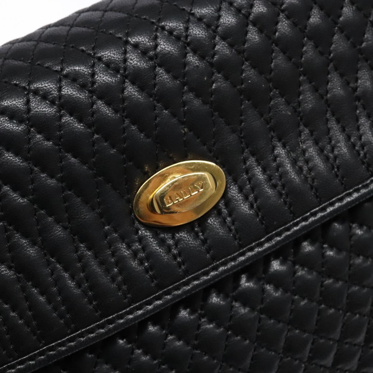BALLY Quilted Hand Bag Leather Gold Black Auth BA5149