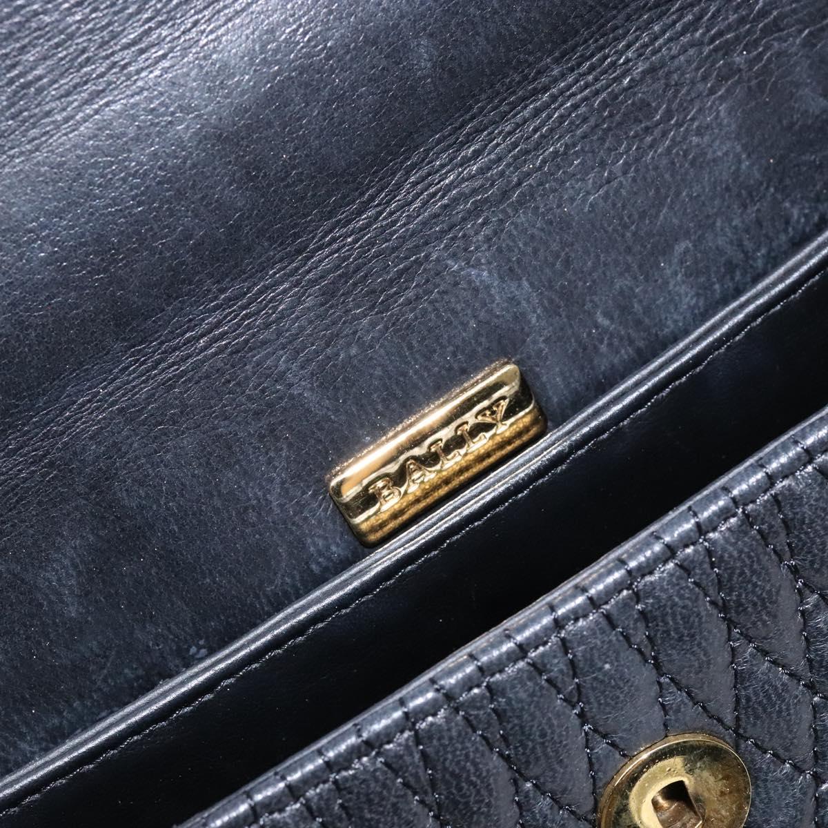 BALLY Quilted Hand Bag Leather Gold Black Auth BA5149