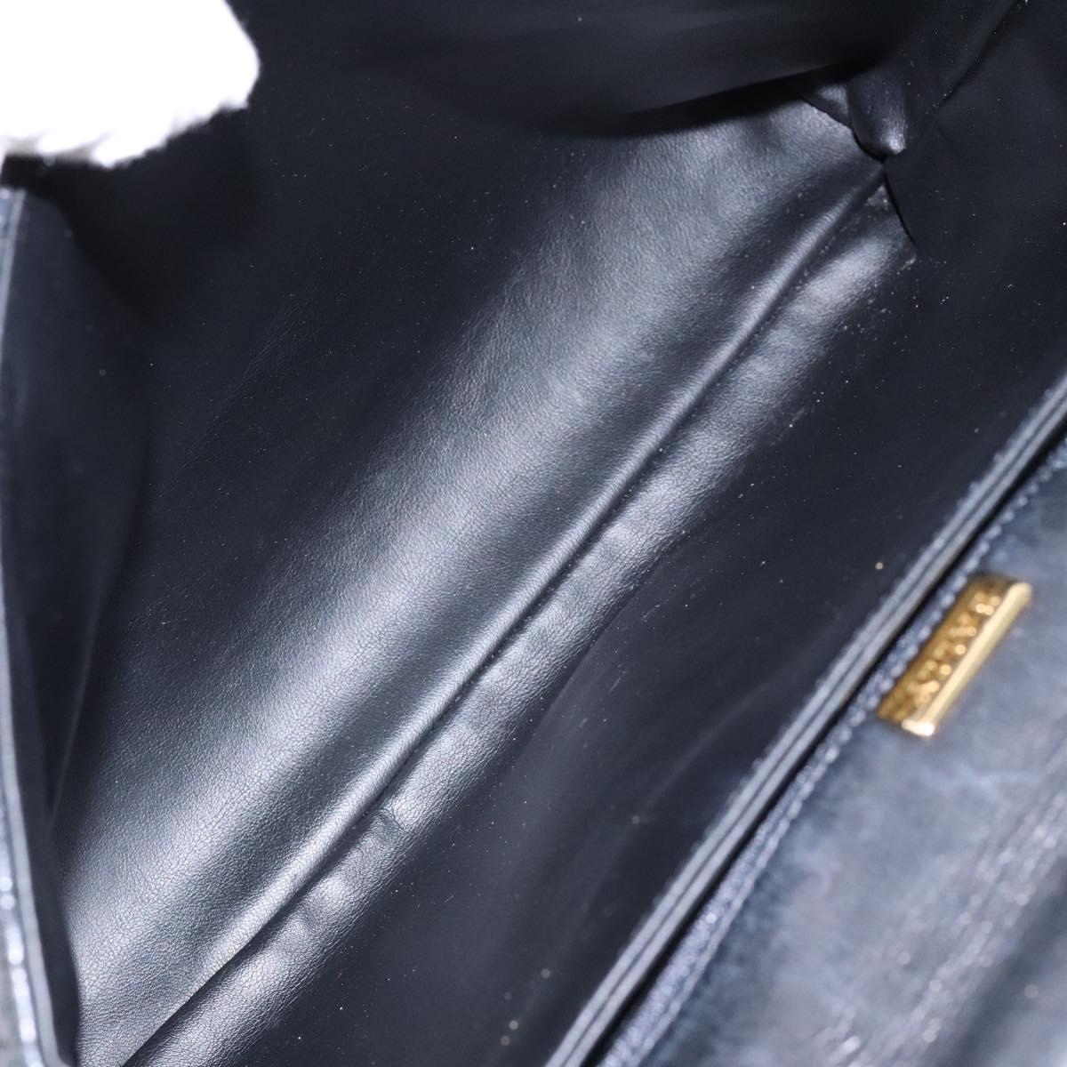 BALLY Quilted Hand Bag Leather Gold Black Auth BA5149