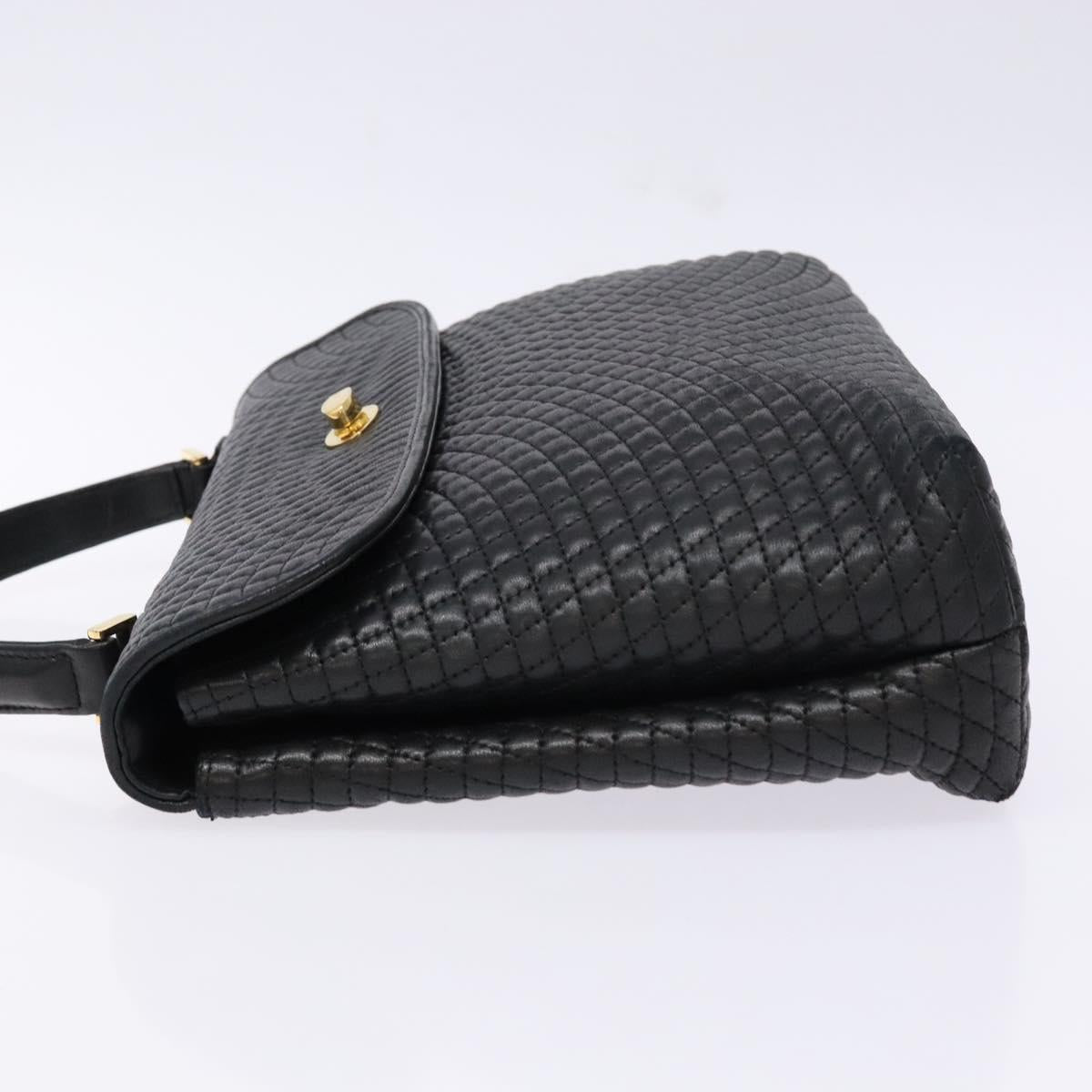 BALLY Quilted Hand Bag Leather Gold Black Auth BA5149