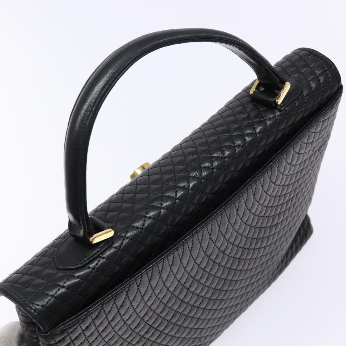 BALLY Quilted Hand Bag Leather Gold Black Auth BA5149