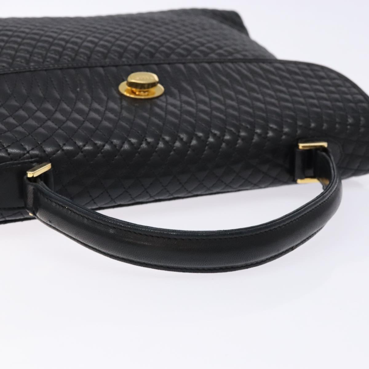 BALLY Quilted Hand Bag Leather Gold Black Auth BA5149