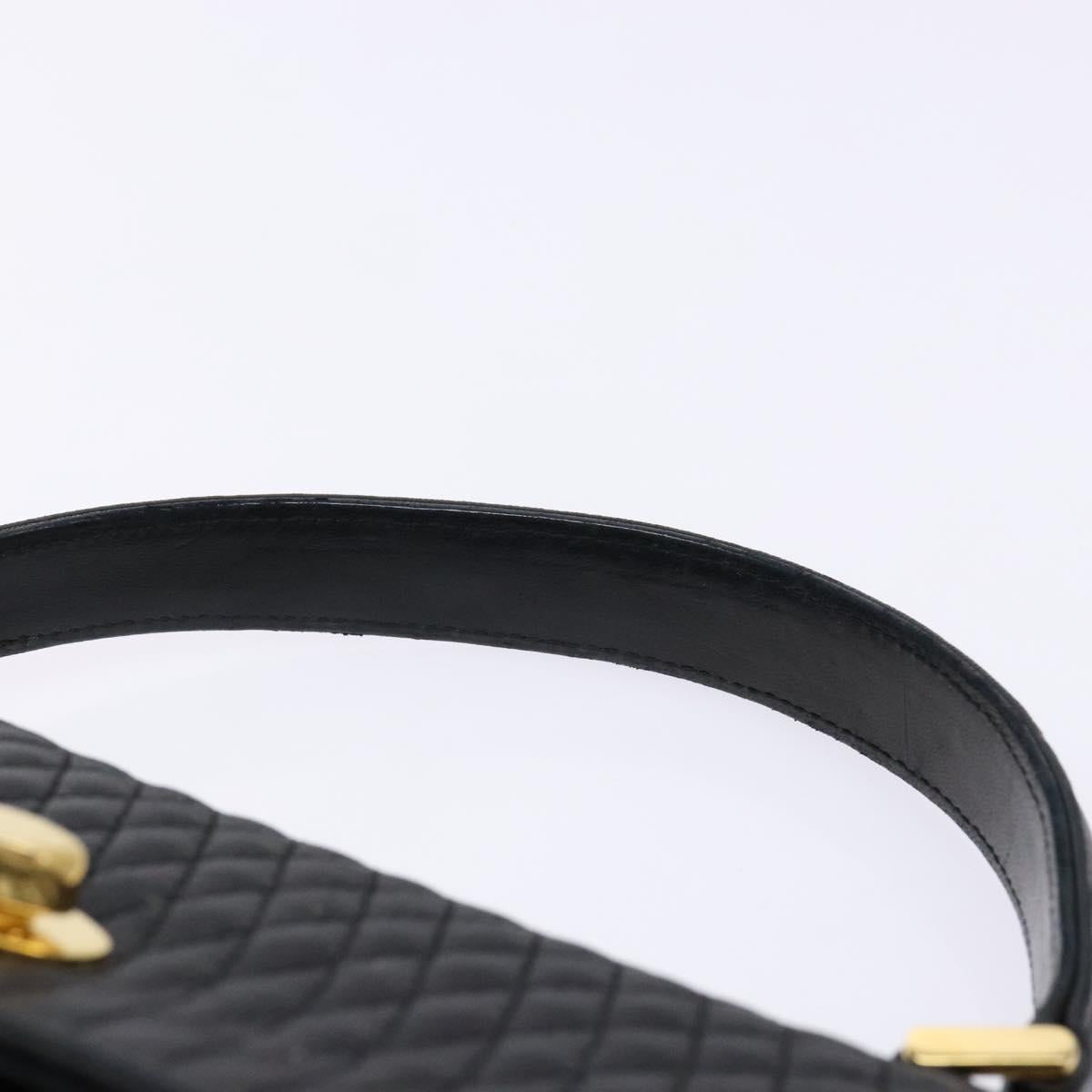 BALLY Quilted Hand Bag Leather Gold Black Auth BA5149