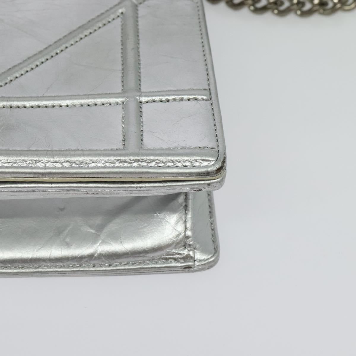 Christian Dior Chain Diorama Shoulder Bag Leather Silver Auth BA5163