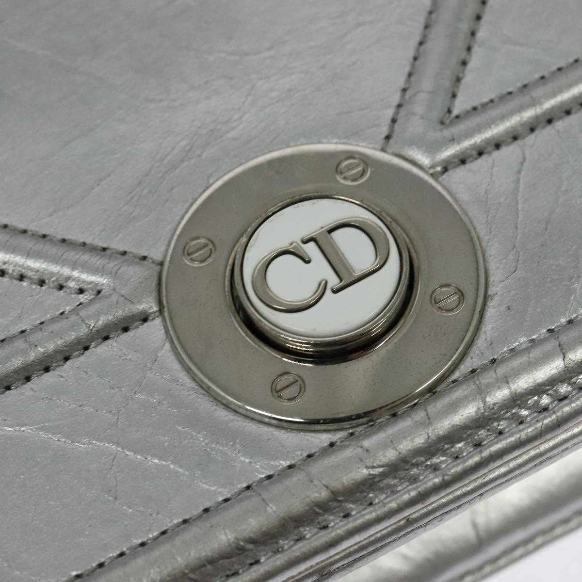 Christian Dior Chain Diorama Shoulder Bag Leather Silver Auth BA5163