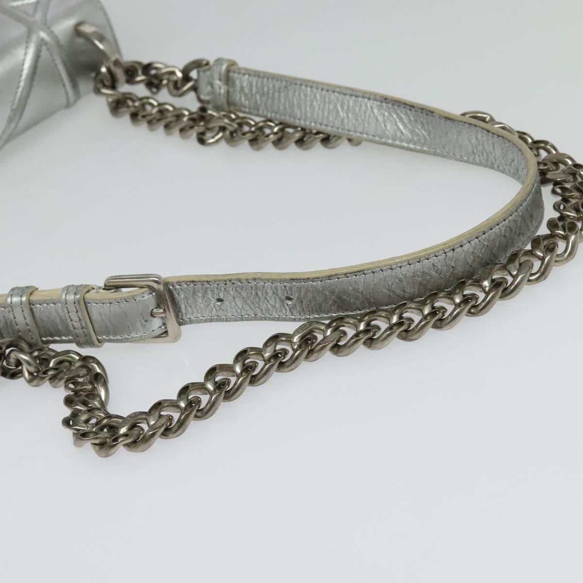 Christian Dior Chain Diorama Shoulder Bag Leather Silver Auth BA5163