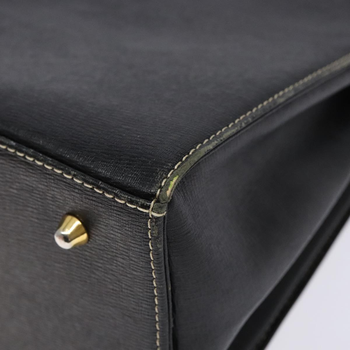 Burberrys Hand Bag Leather Black Gold Auth BA5185