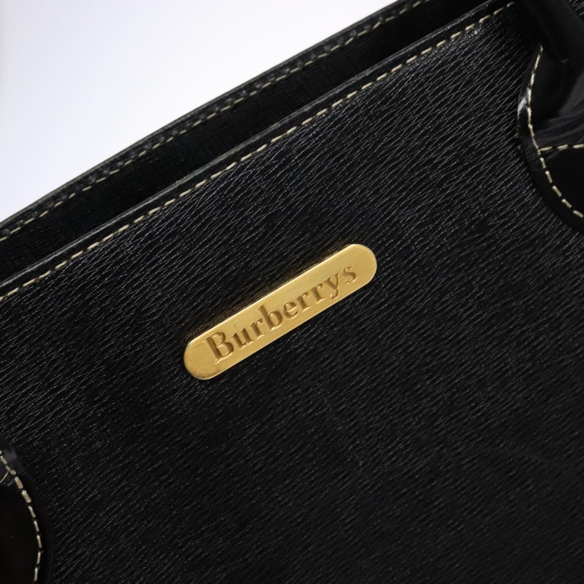 Burberrys Hand Bag Leather Black Gold Auth BA5185