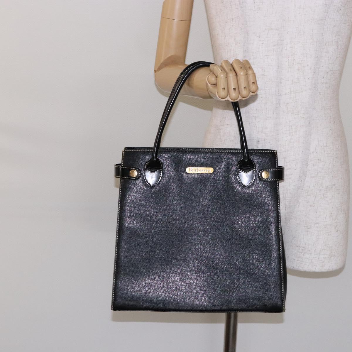 Burberrys Hand Bag Leather Black Gold Auth BA5185