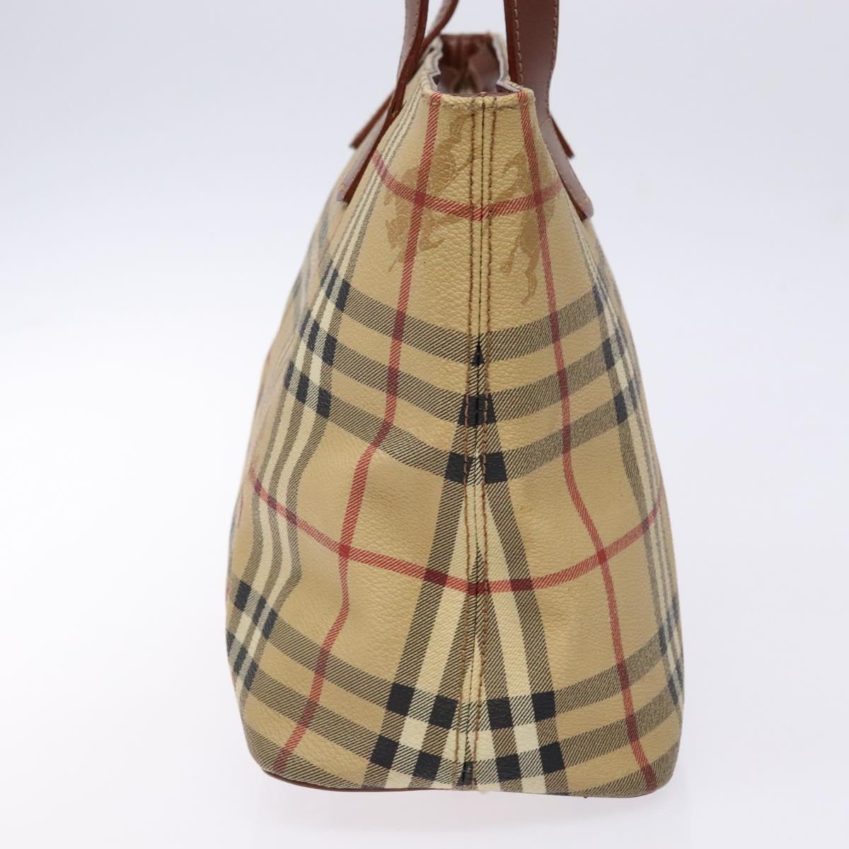 BURBERRY Nova Check Tote Bag PVC Beige Gold Auth BA5186