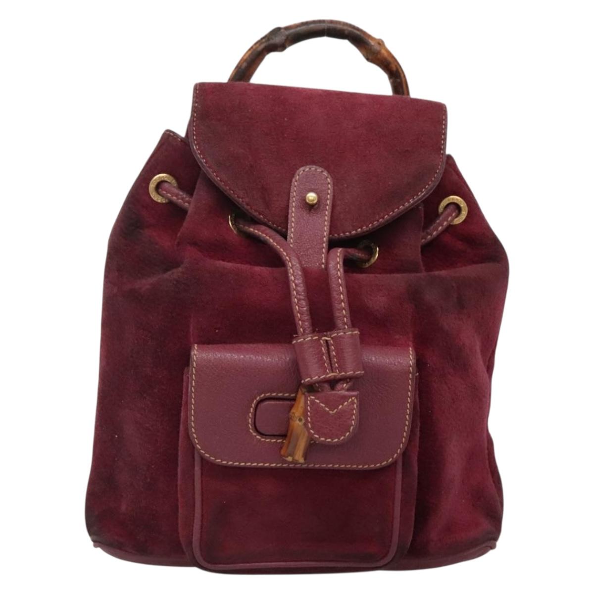 GUCCI Bamboo Backpack Suede Purple Gold 003 1705 0030 Auth BA5188