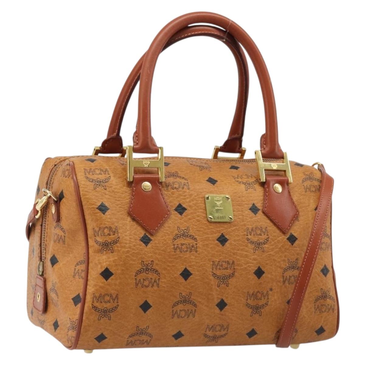 MCM Vicetos Logogram Hand Bag PVC 2way Brown Gold Auth BA5195