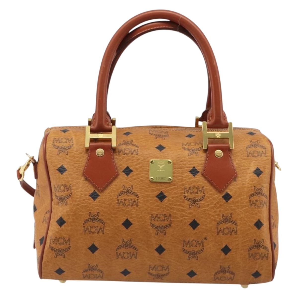 MCM Vicetos Logogram Hand Bag PVC 2way Brown Gold Auth BA5195
