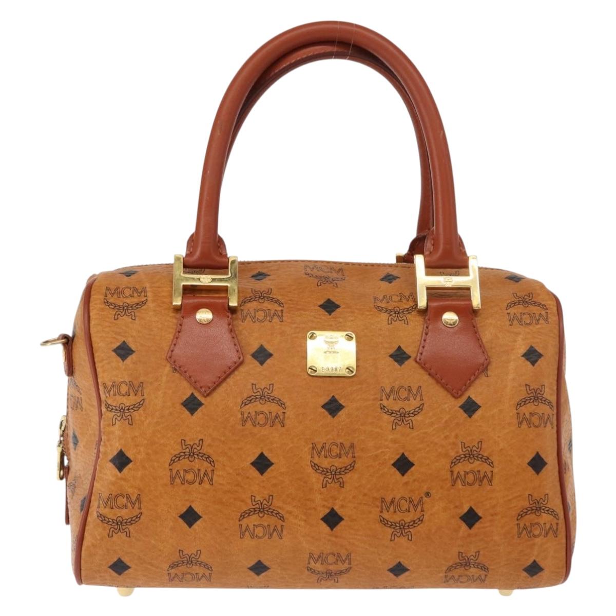 MCM Vicetos Logogram Hand Bag PVC 2way Brown Gold Auth BA5195