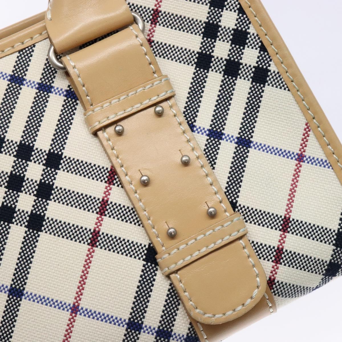 BURBERRY Nova Check Blue Label Hand Bag Canvas Beige Silver Auth BA5204