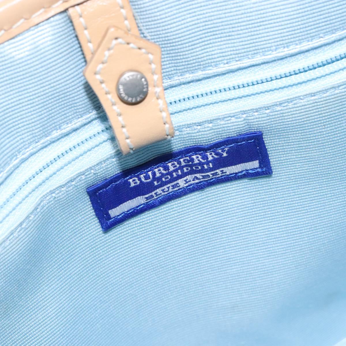 BURBERRY Nova Check Blue Label Hand Bag Canvas Beige Silver Auth BA5204
