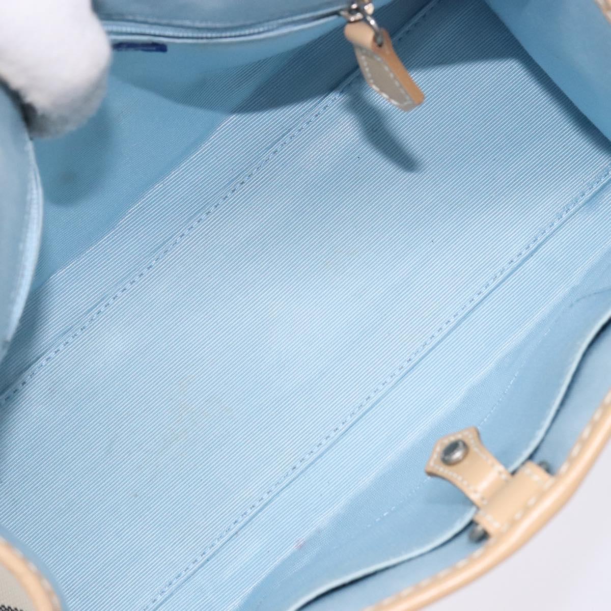 BURBERRY Nova Check Blue Label Hand Bag Canvas Beige Silver Auth BA5204