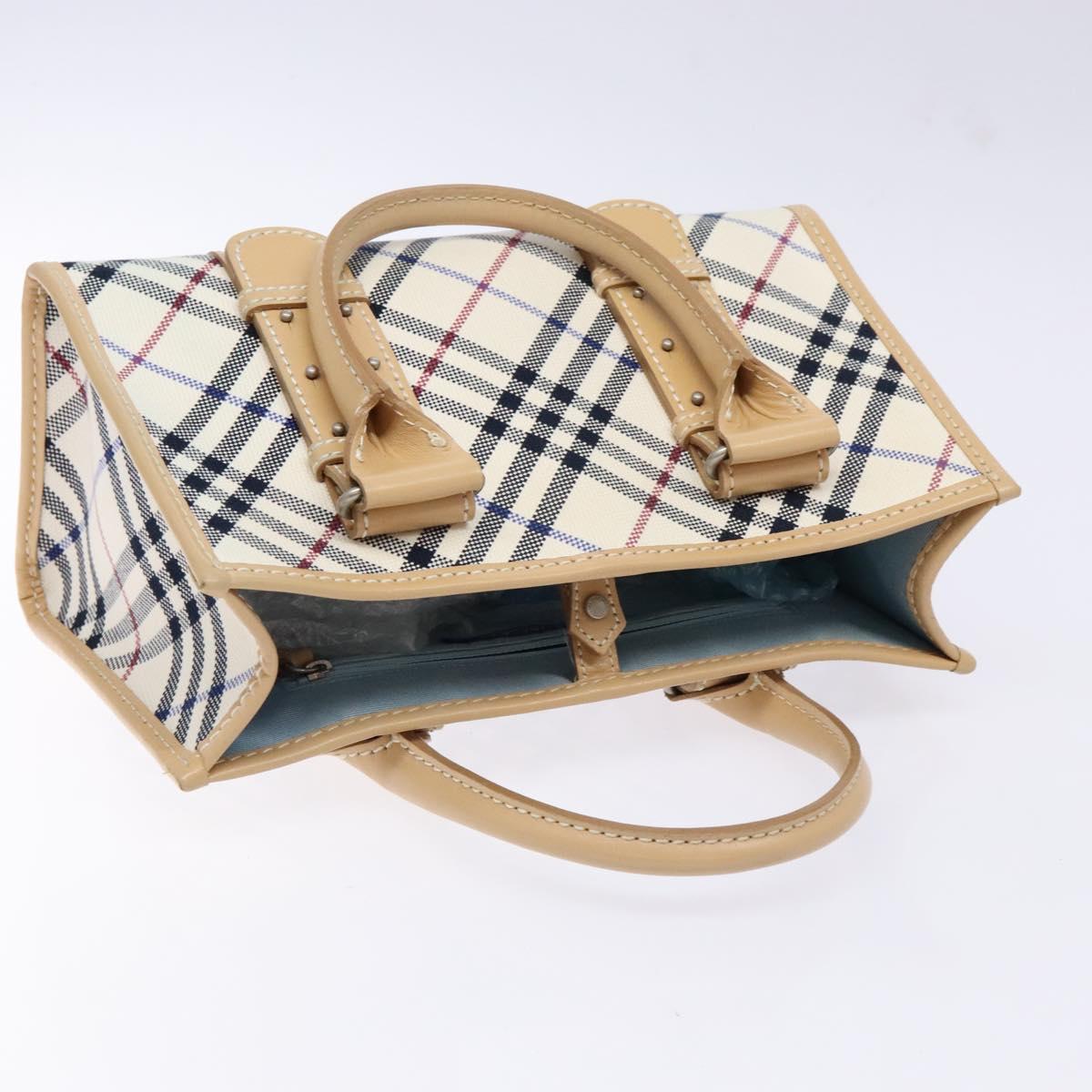 BURBERRY Nova Check Blue Label Hand Bag Canvas Beige Silver Auth BA5204
