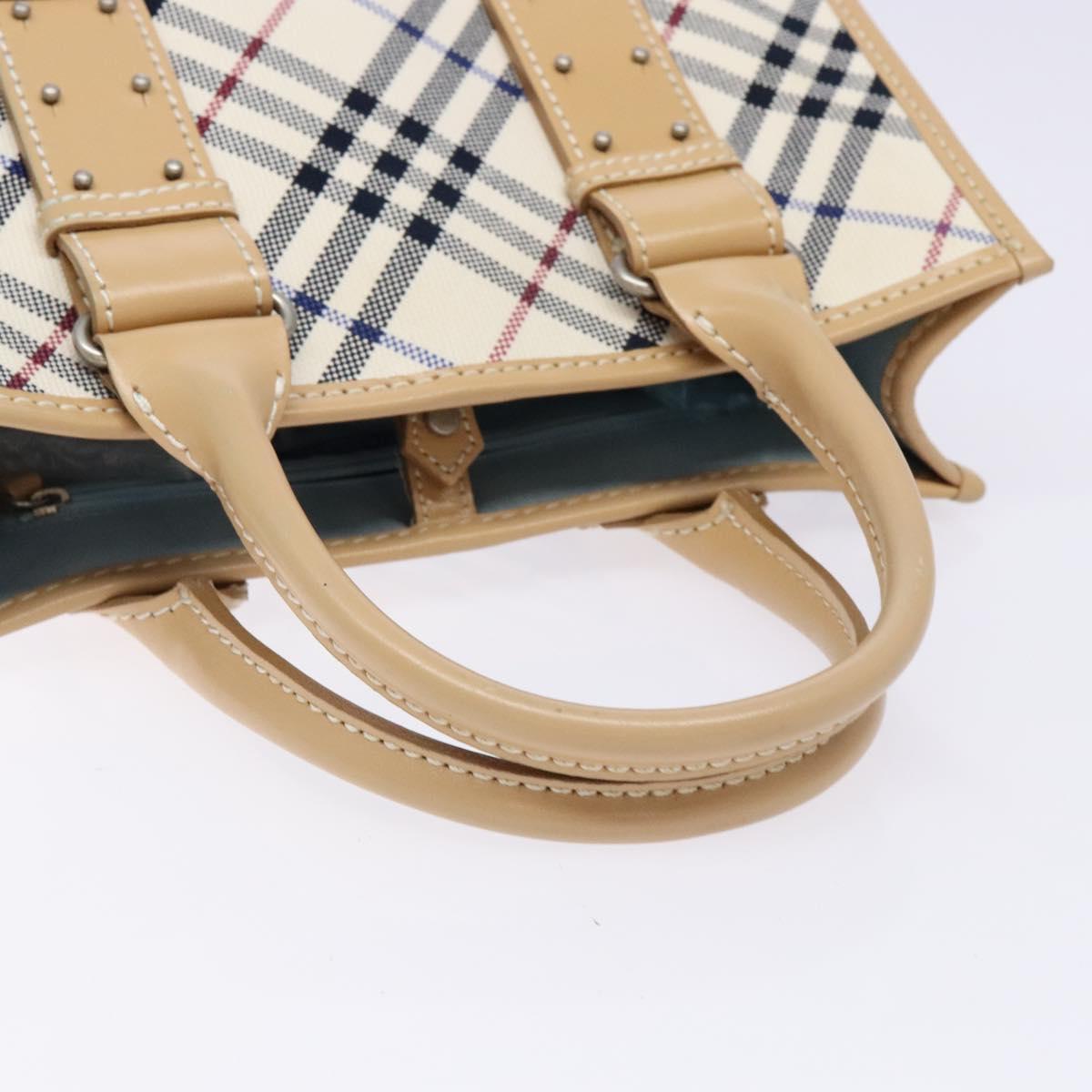 BURBERRY Nova Check Blue Label Hand Bag Canvas Beige Silver Auth BA5204