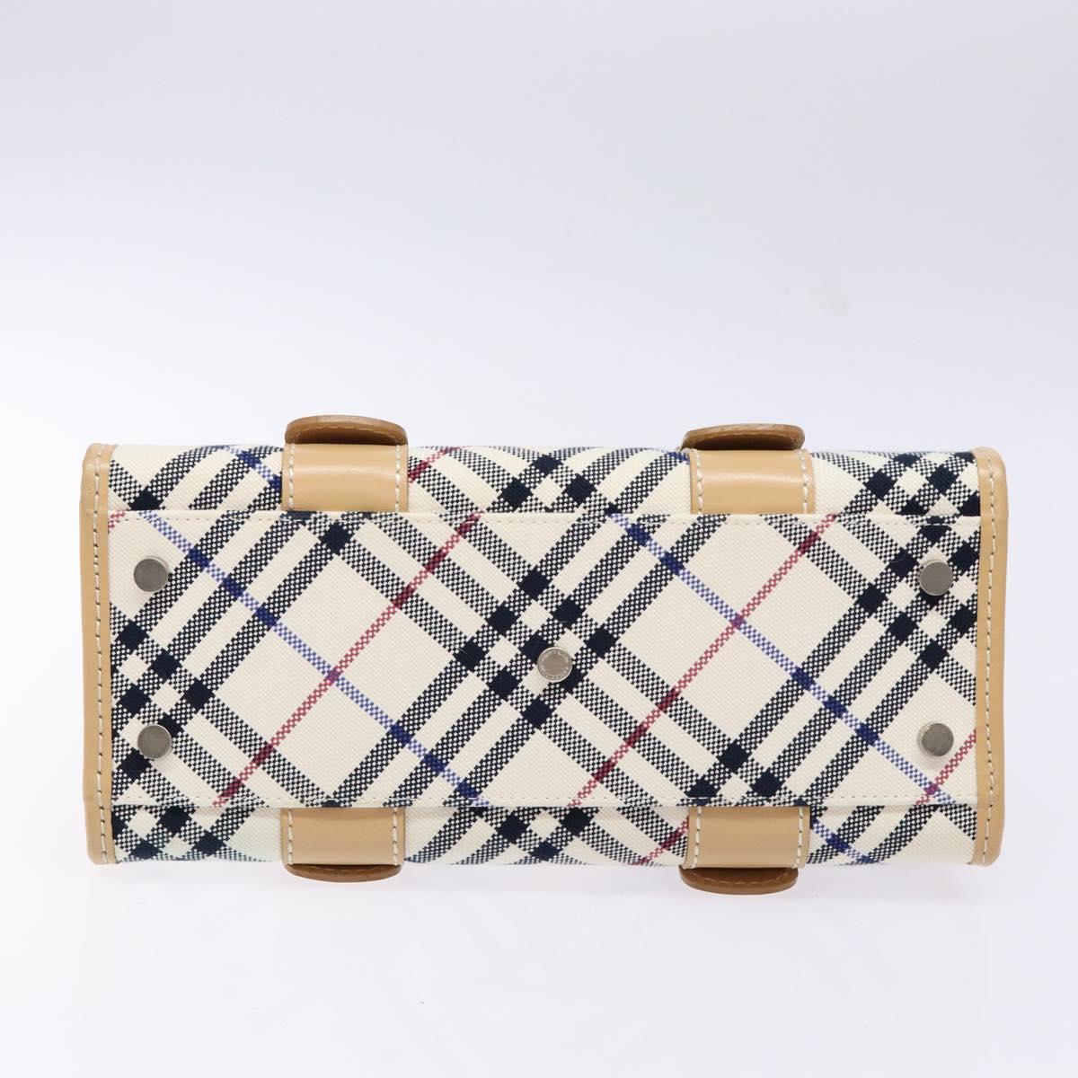 BURBERRY Nova Check Blue Label Hand Bag Canvas Beige Silver Auth BA5204