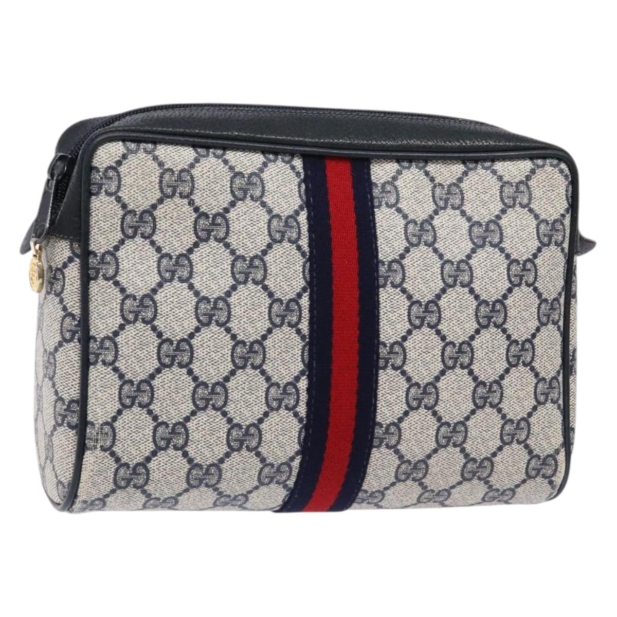 GUCCI GG Supreme Sherry Line Clutch Bag PVC Navy Gold 56 01 012 Auth BA5206