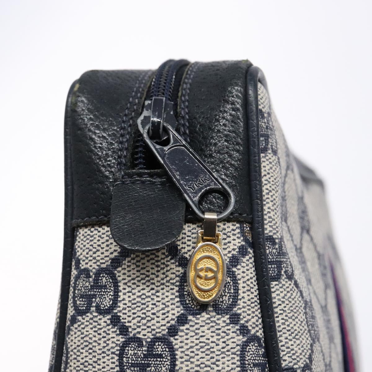 GUCCI GG Supreme Sherry Line Clutch Bag PVC Navy Gold 56 01 012 Auth BA5206