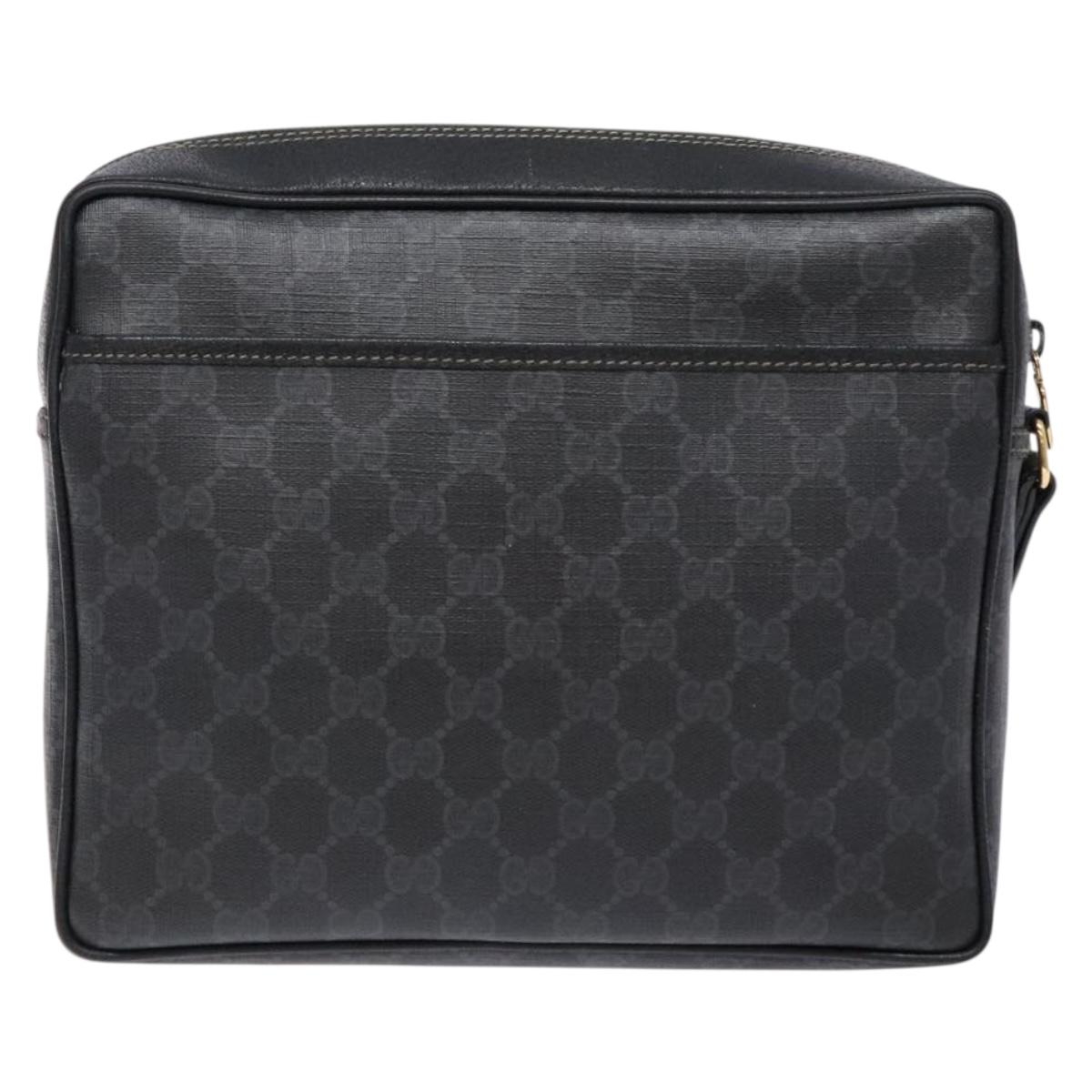 GUCCI GG Supreme Clutch Bag PVC Black Gold 156 01 053 Auth BA5207