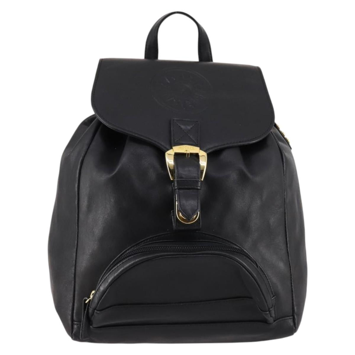 Gianni Versace Backpack Leather Black Gold Auth BA5214