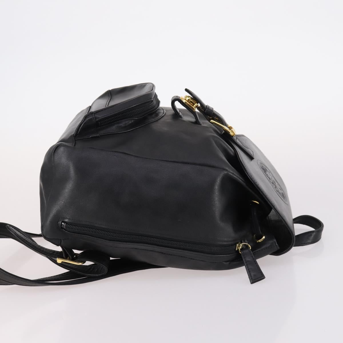 Gianni Versace Backpack Leather Black Gold Auth BA5214