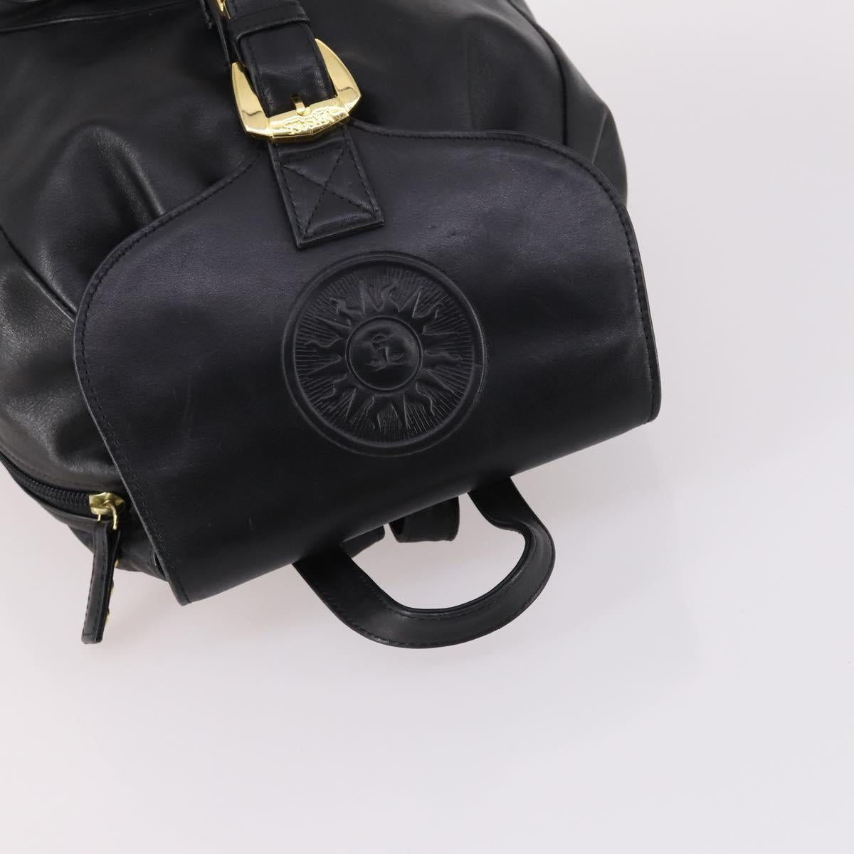 Gianni Versace Backpack Leather Black Gold Auth BA5214