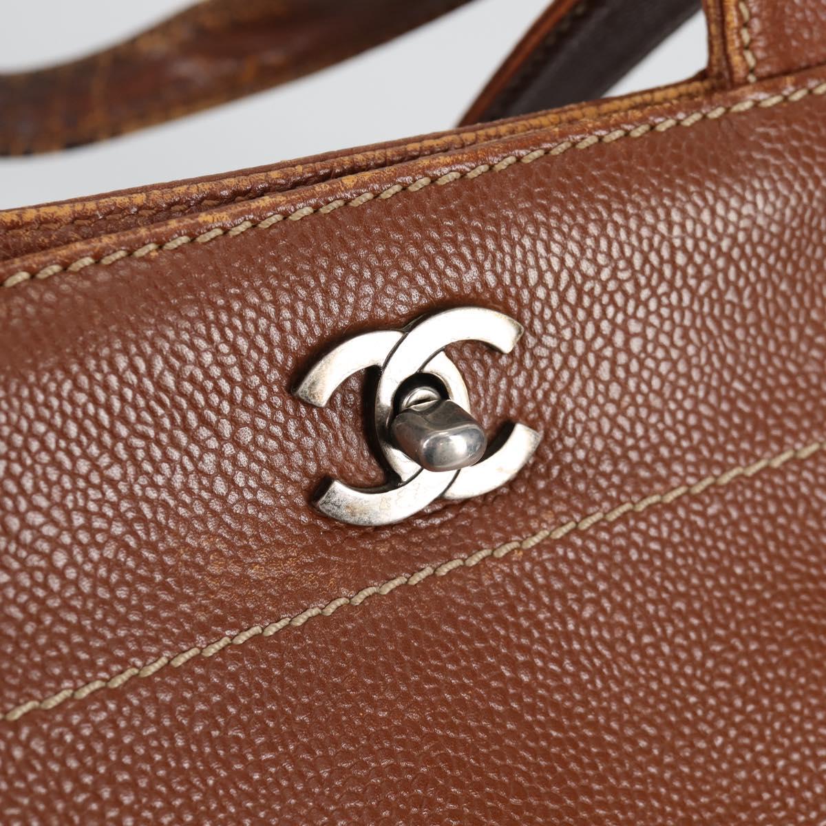 CHANEL Hand Bag Caviar Skin 2way Brown Silver CC Auth BA5221