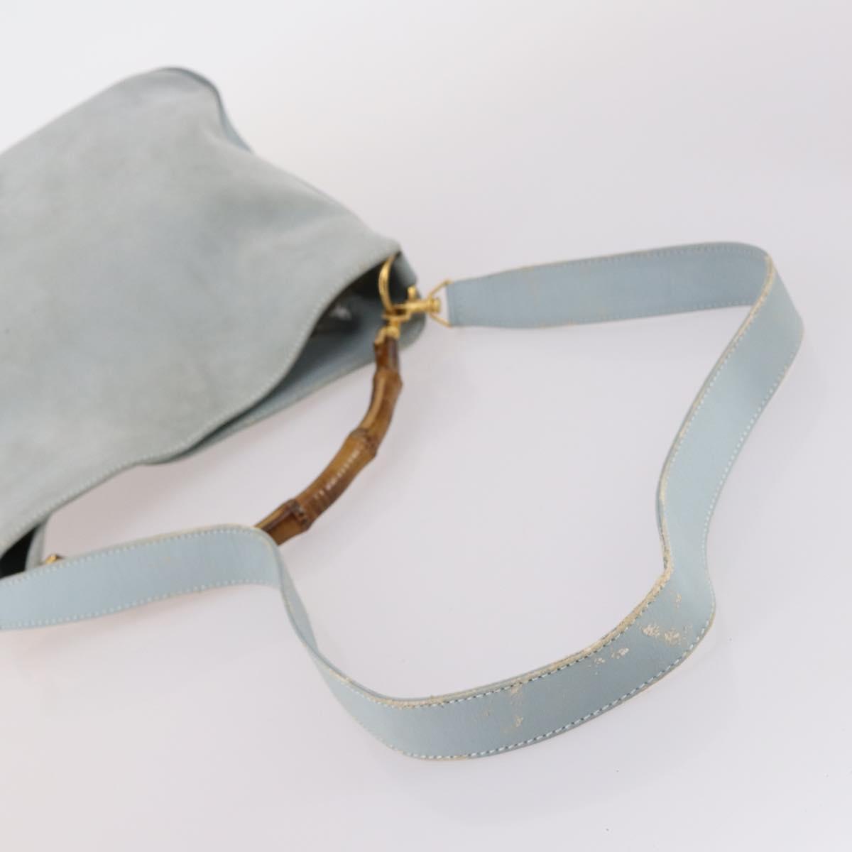 GUCCI Bamboo Hand Bag Suede 2way Light Blue Gold 001 1638 Auth BA5228