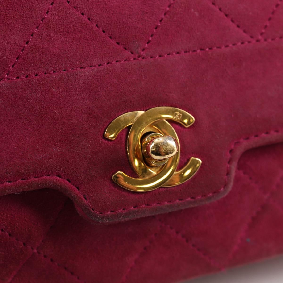 CHANEL Matelasse Chain Shoulder Bag Suede Purple Gold CC Auth BA5229