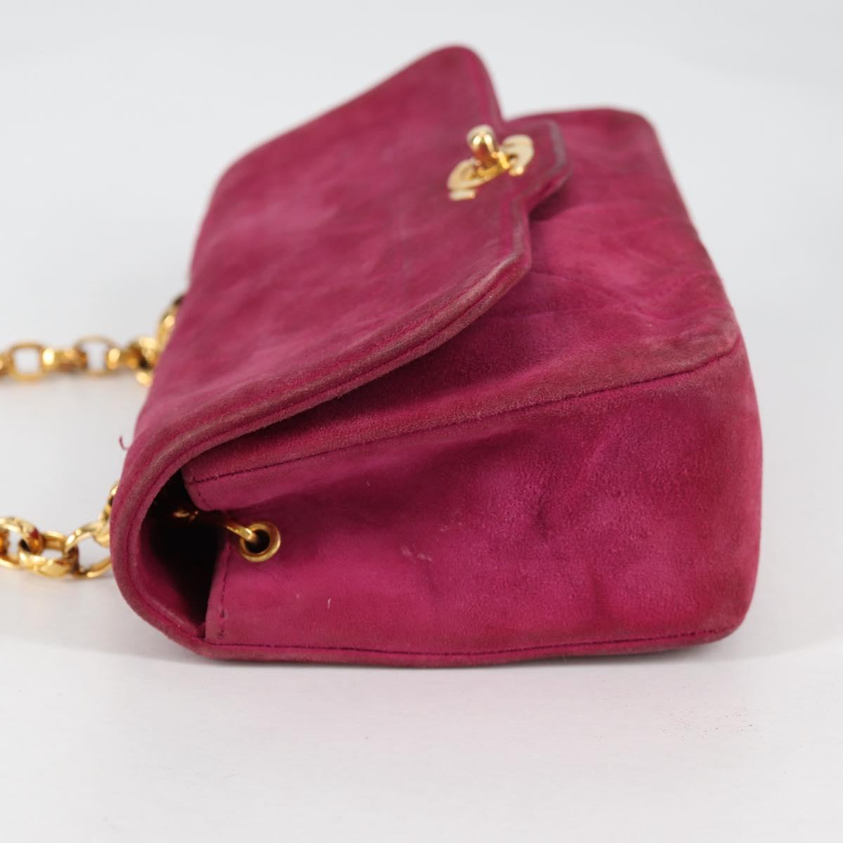 CHANEL Matelasse Chain Shoulder Bag Suede Purple Gold CC Auth BA5229