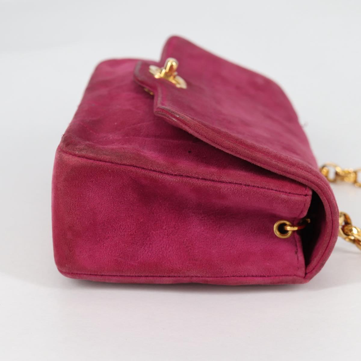 CHANEL Matelasse Chain Shoulder Bag Suede Purple Gold CC Auth BA5229