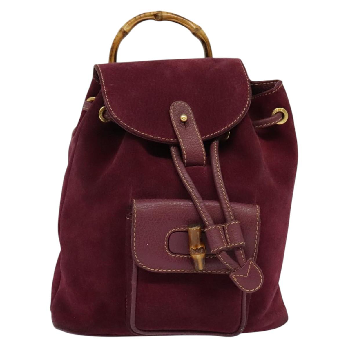 GUCCI Bamboo Backpack Suede Purple Gold 003 2058 0030 Auth BA5244